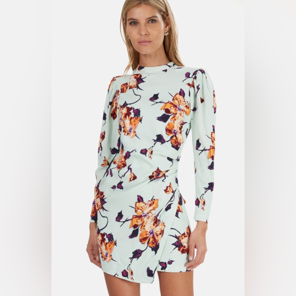 A.L.C. Mint Floral Long Sleeve Dress